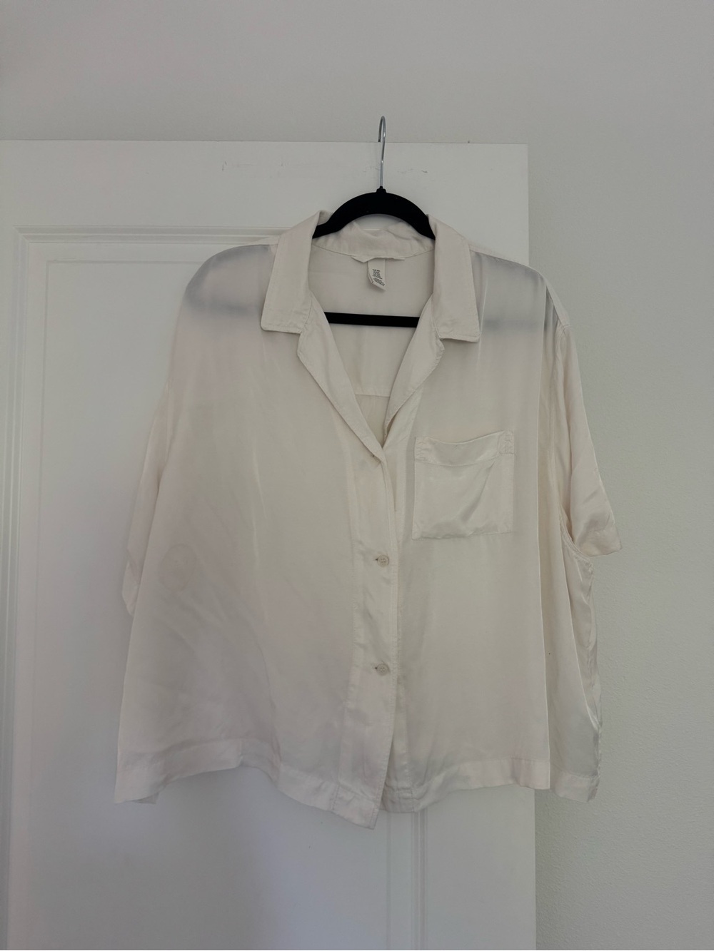H&M women’s off beige white satin button down blouse shirt top size XL XXL